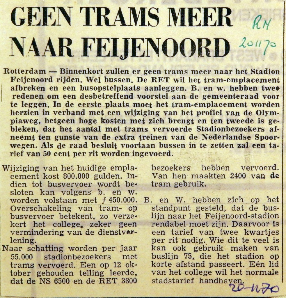 19701220 Geen trams meer naar Feijenoord (RN)
