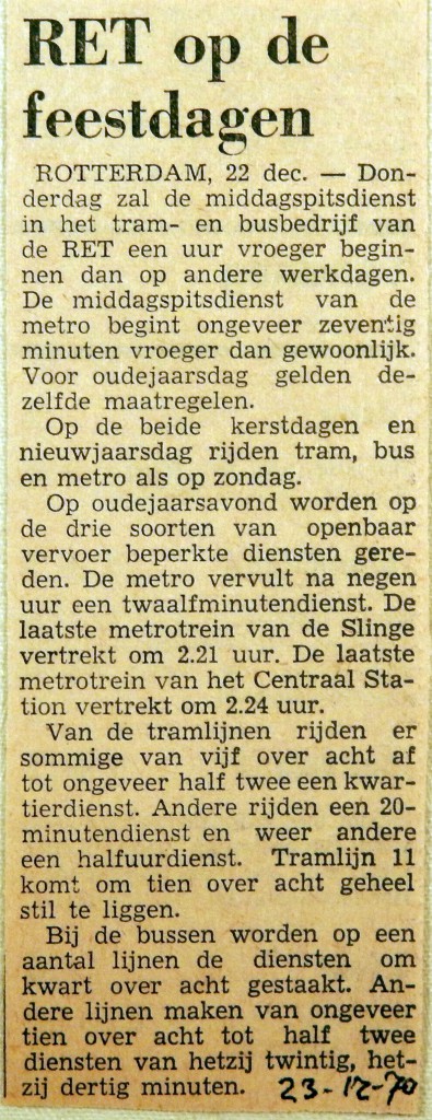 19701223 RET op de feestdagen