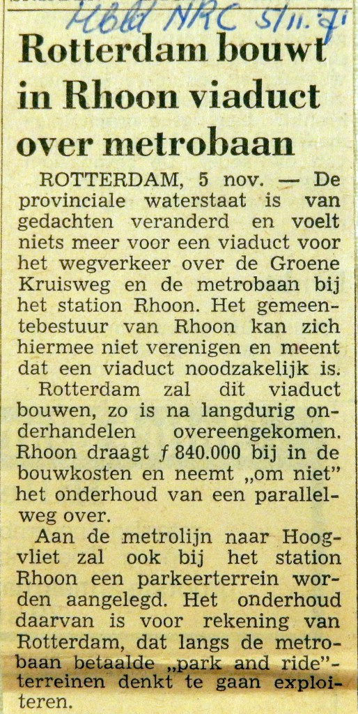 19710105 Rotterdam bouwt in Rhoon viaduct over metro (NRC)