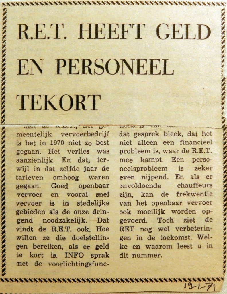 19710119 RET heeft geld en personeel tekort