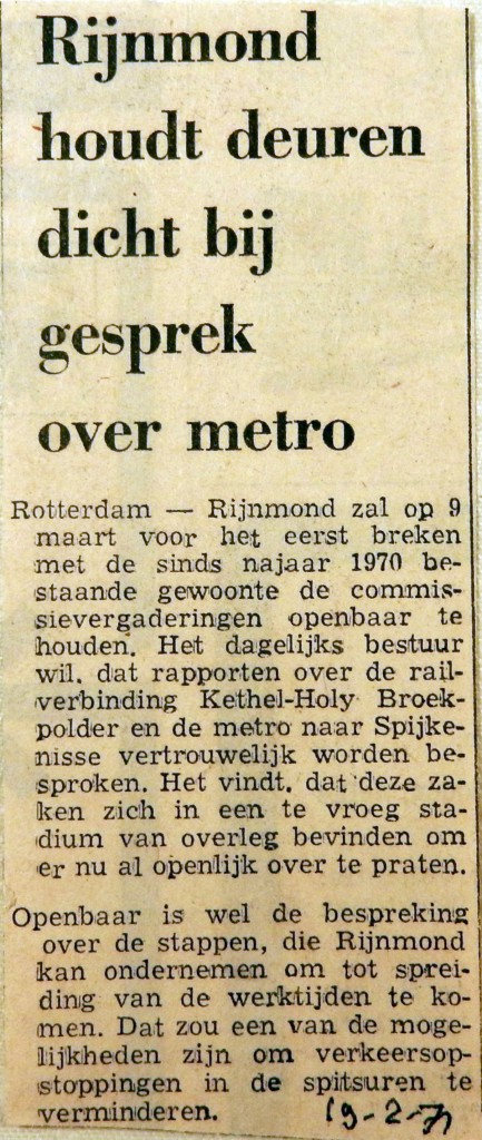 19710219 Rijnmond houdt deuren dicht bij metrogesprek