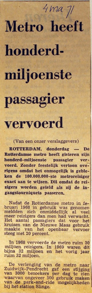 19710304 Metro honderd-miljoenste passagier.