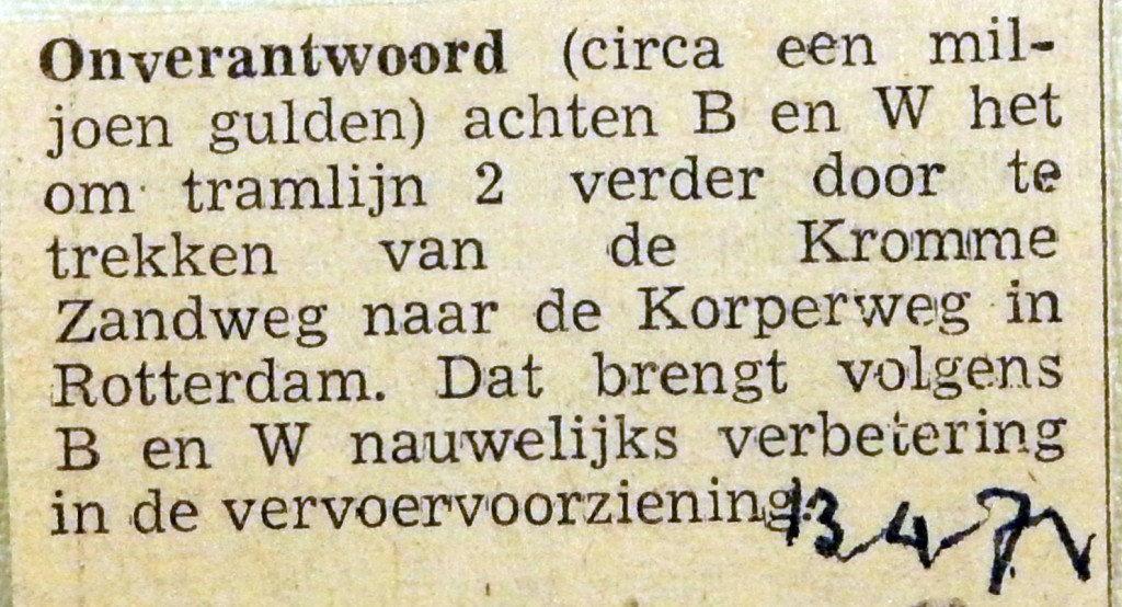 19710413 Doortrekking lijn 2 Korperweg onverantwoord