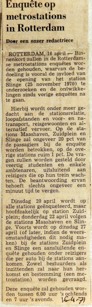 19710416 Enquete op metrostations in Rotterdam