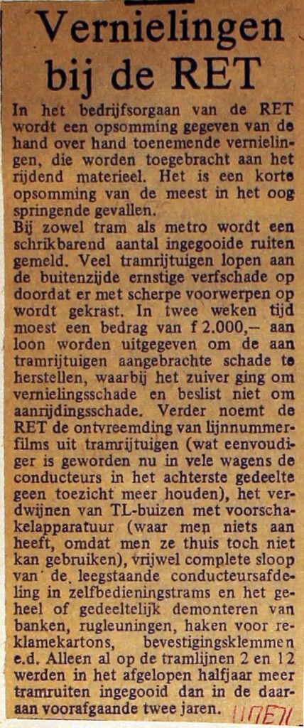 19710511 Vernieling bij RET.