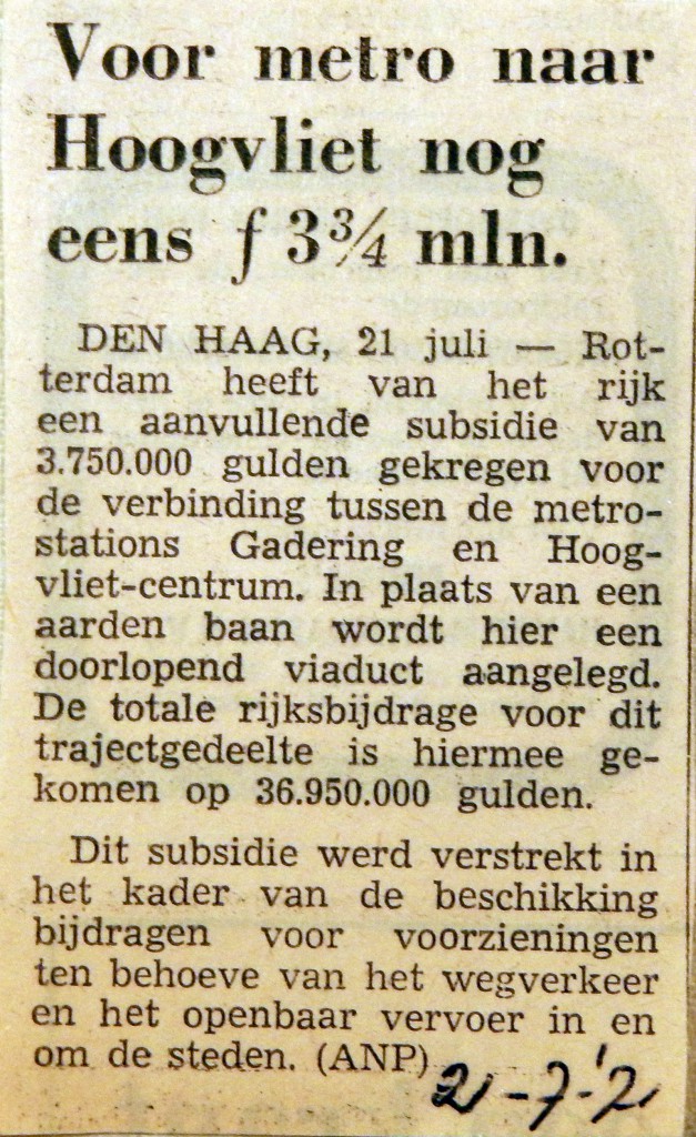 19710721 Voor metro Hoogvliet nog eens 3,75 miljoen