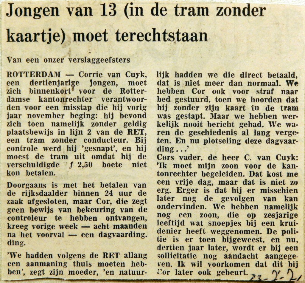 19710723 Jongen van 13 zonder kaartje moet terechtstaan