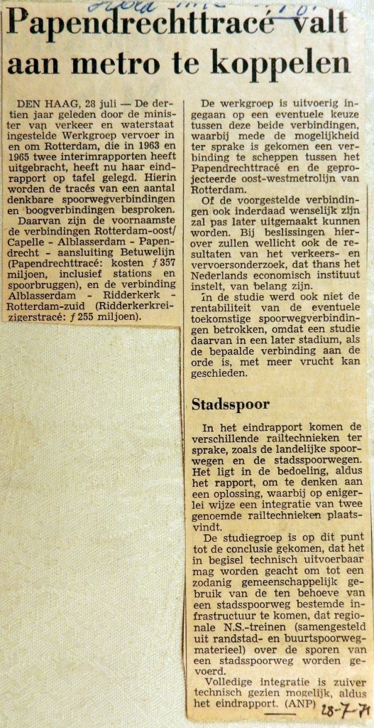 19710728 Pendrechttracee aan metro koppelen