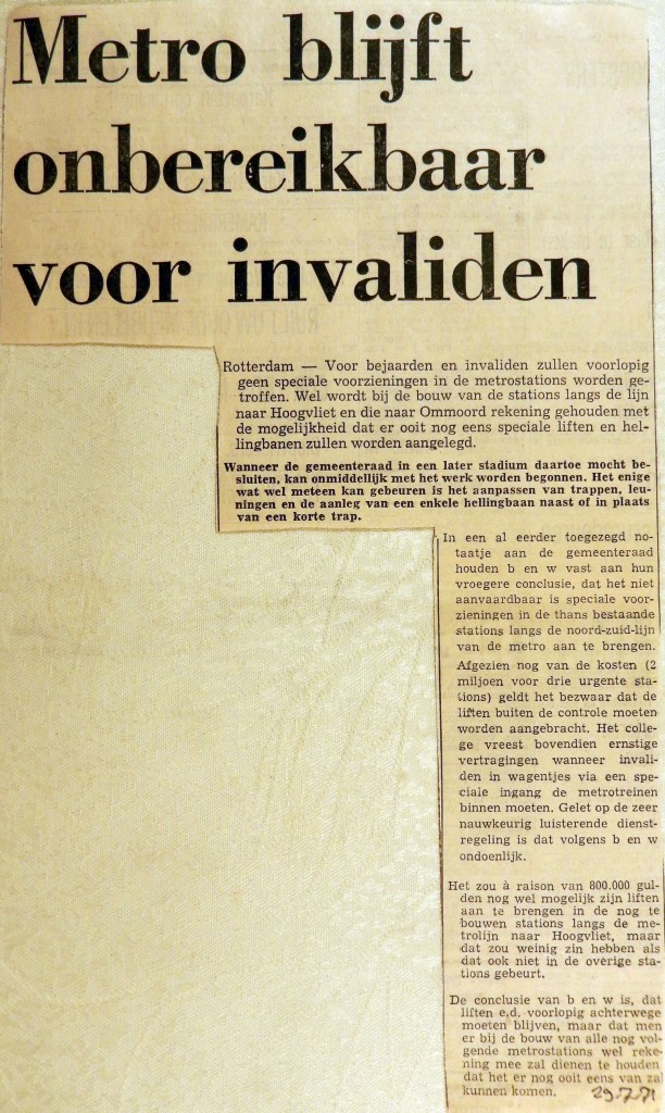 19710729 Metro blijft onbereikbaar voor invaliden