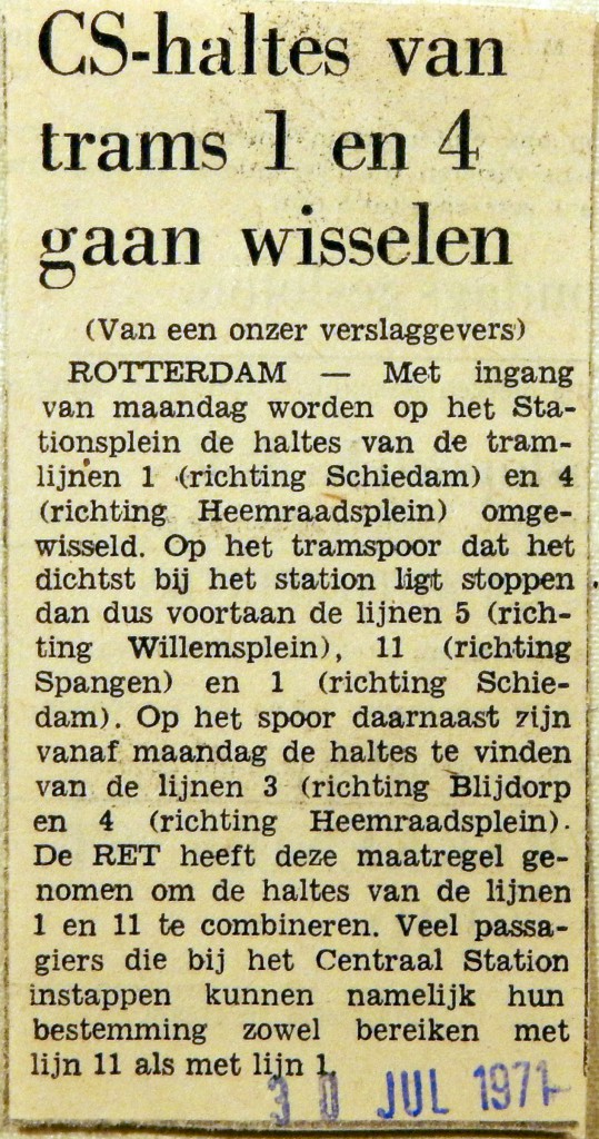 19710730 CS-haltes lijn 1 en 4 wisselen