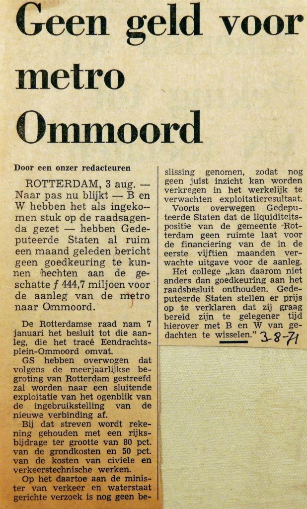 19710803 Geen geld voor metro Ommoord