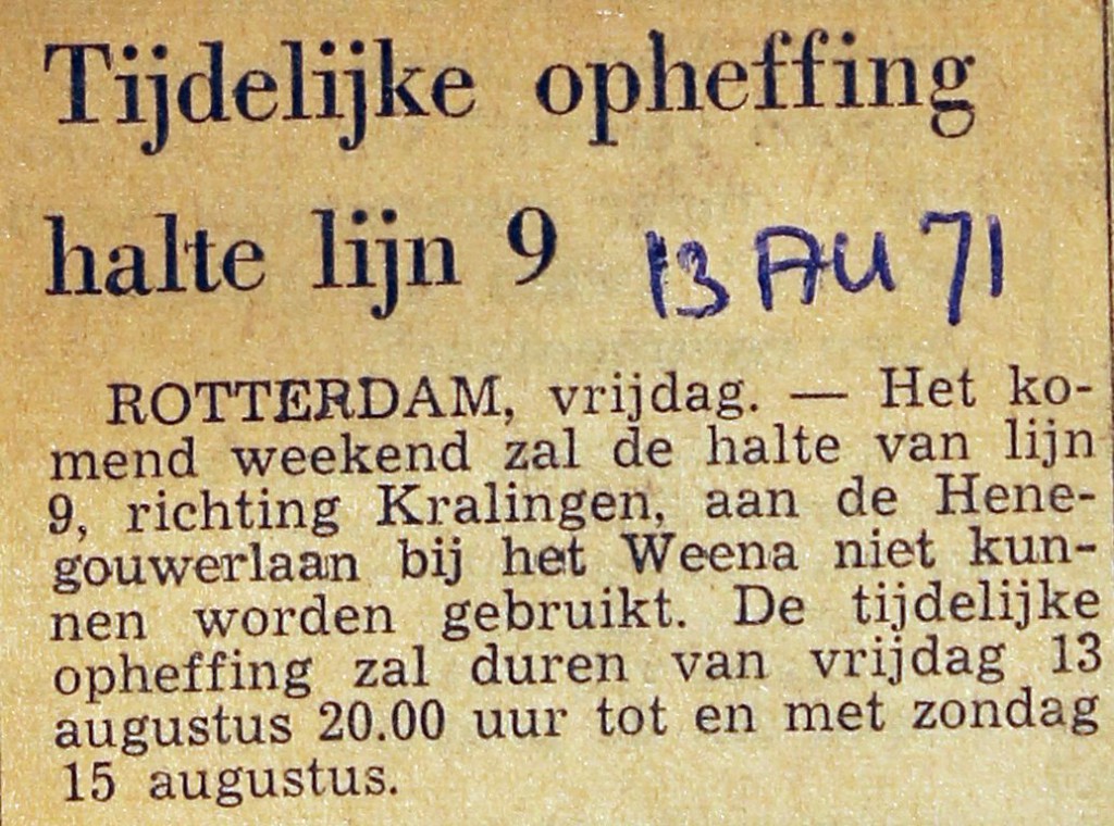 19710813 Tijdelijke opheffing lijn 9.