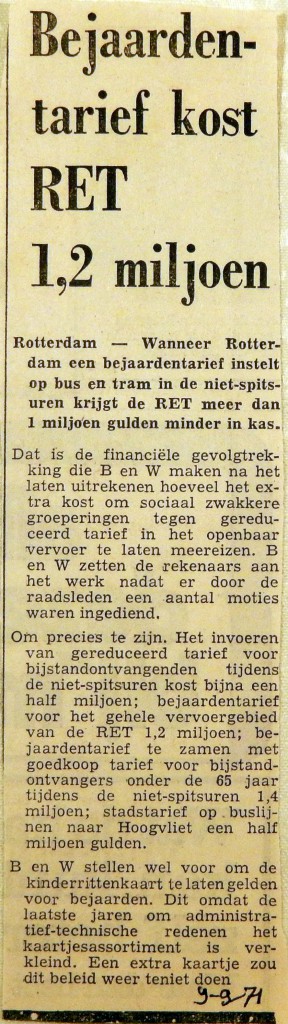 19710909 Bejaardentarief kost RET 1,2 miljoen