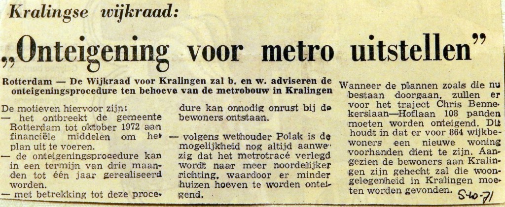 19711005 Onteigening voor metro uitstellen