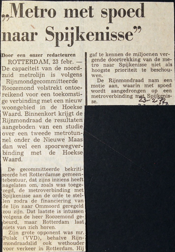 19720223 Metro met spoed naar Spijkenisse.