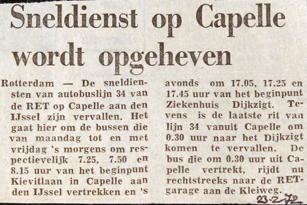 19720223 Sneldienst Capelle opgeheven.