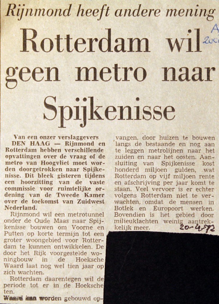 19720420 Geen metro naar Spijkenisse.