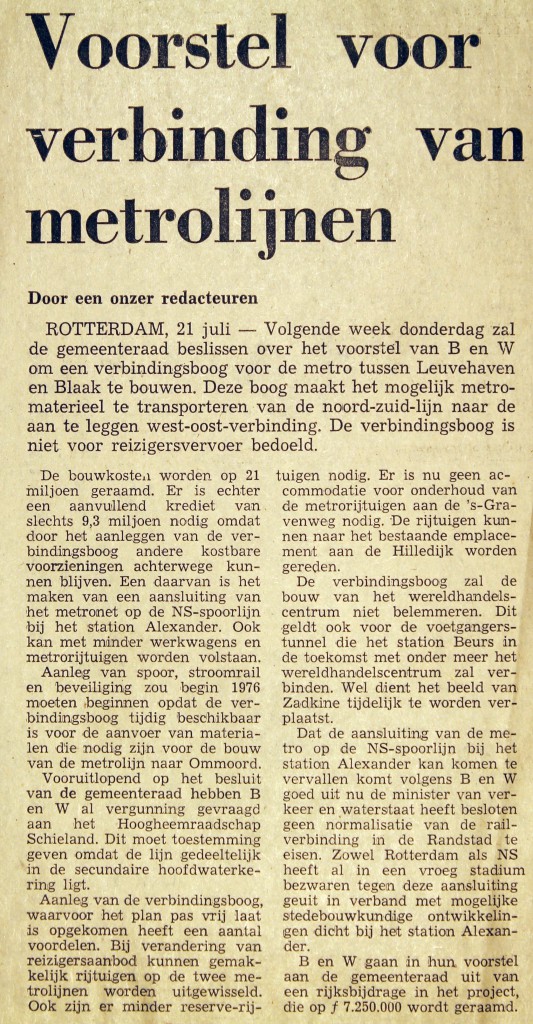 19720721 Verbinding metrolijnen. (NRC)