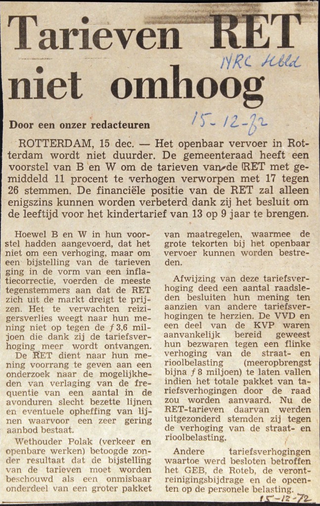 19721215 Tarieven omhoog. (NRC)