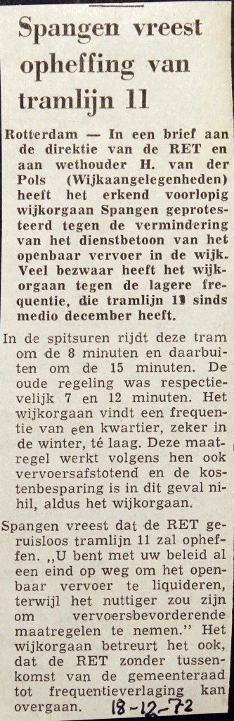 19721218 Spangen vreest opheffing lijn 11.