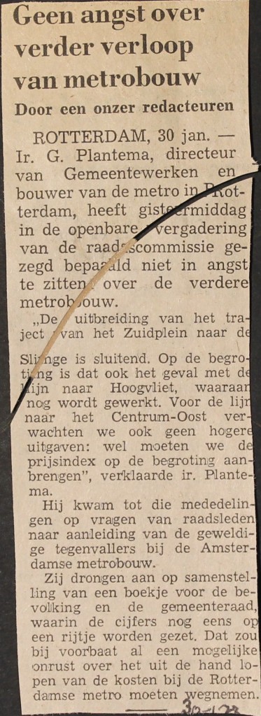 19730130 Geen angst verloop metrobouw.