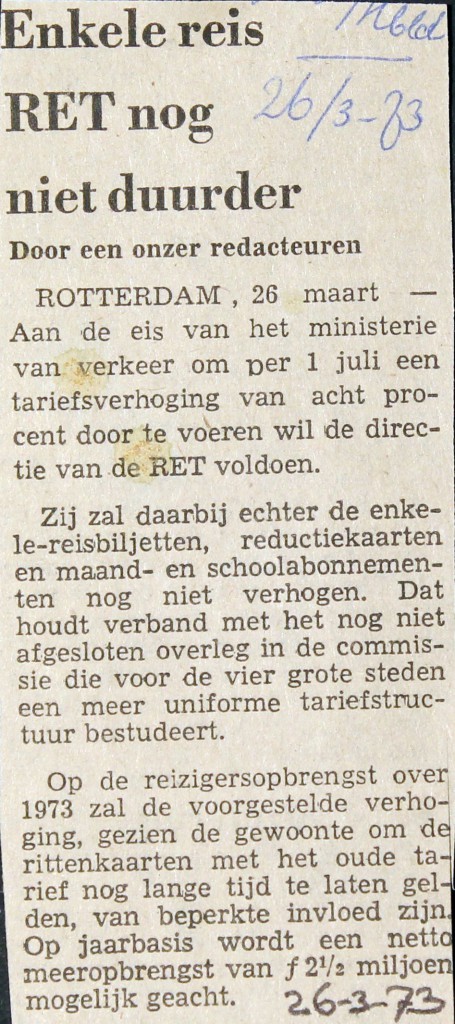 19730326 Enkele reis nog duurder. (RN)