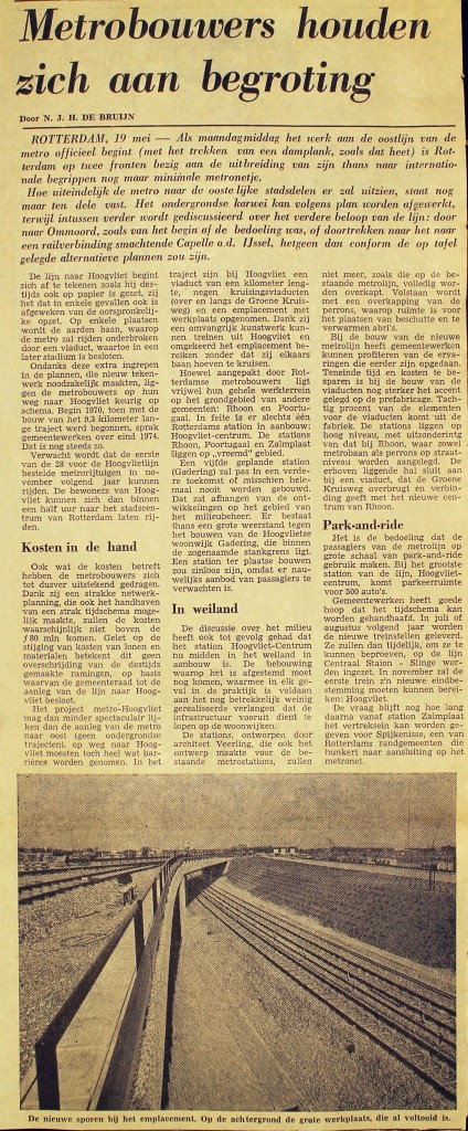 19730519 Metrobouw binnen begroting. (NRC)