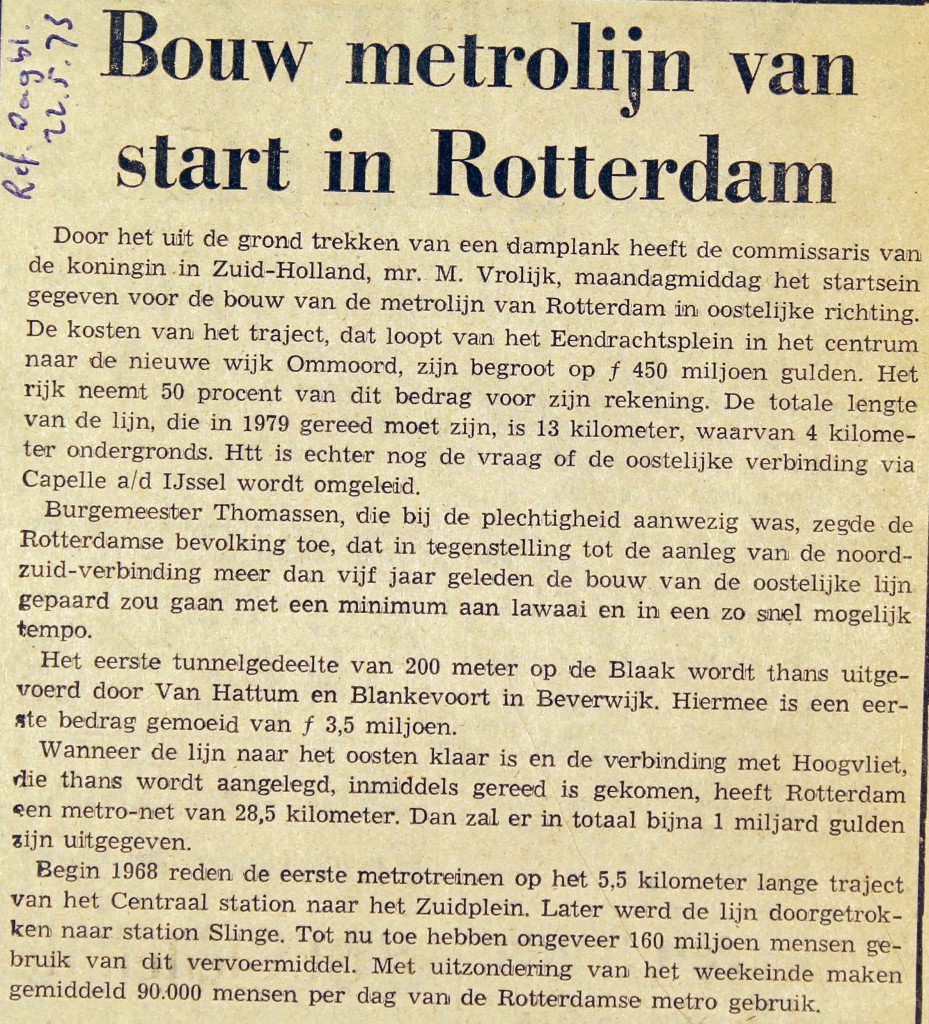 19730522 Bouw metro start. (Ref. DB)