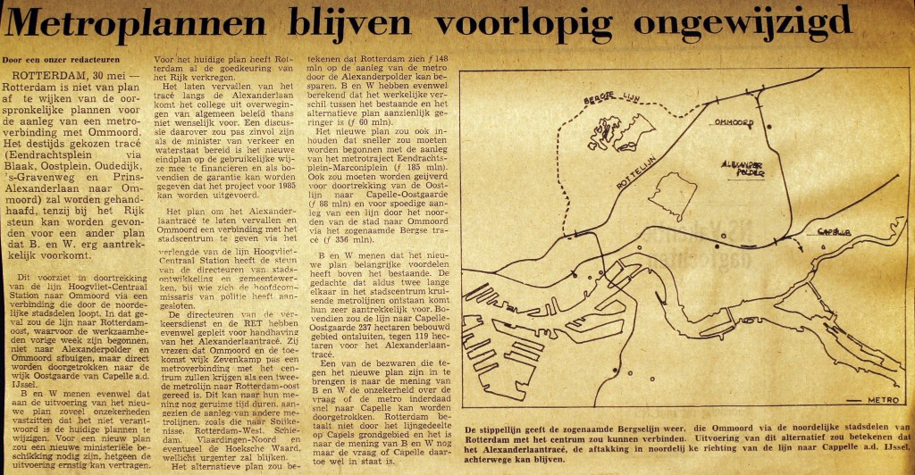 19730530 Metroplannen ongewijzigd. (NRC)