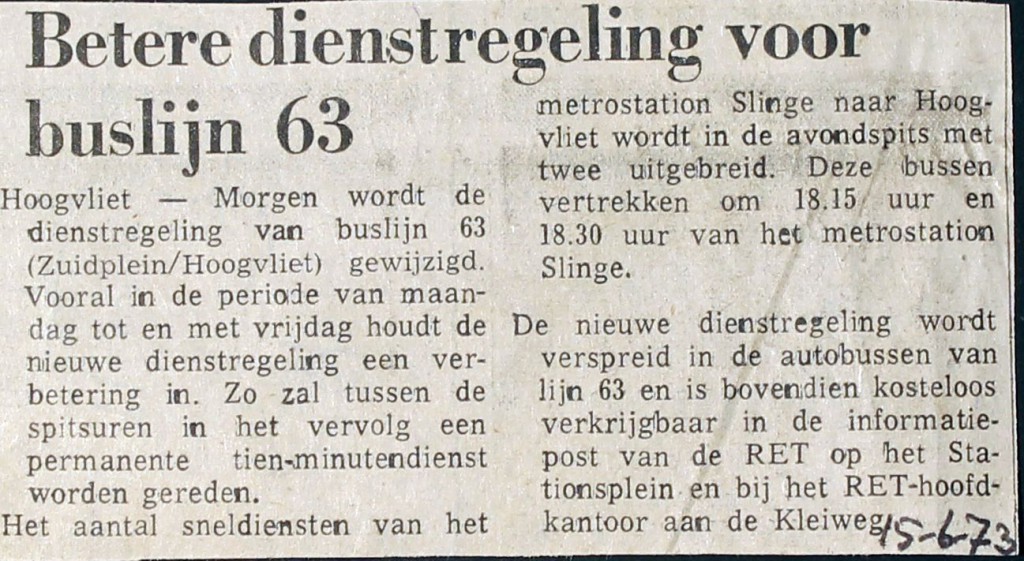 19730615 Betere dienstregeling lijn 63.