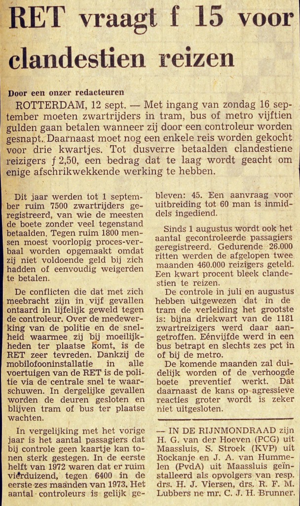 19730912 f 15,00 voor zwartrijden. (NRC)