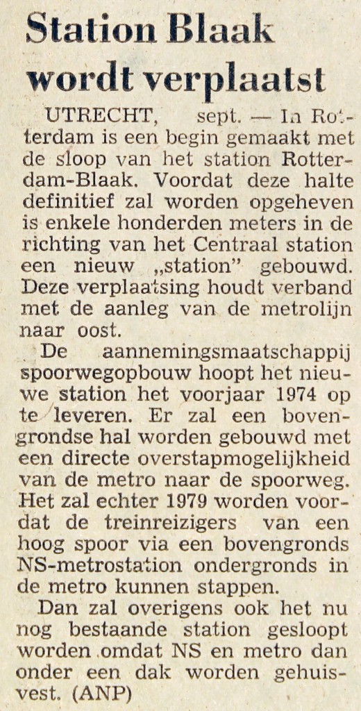 19730915 Station Blaak verplaatst. (NRC)