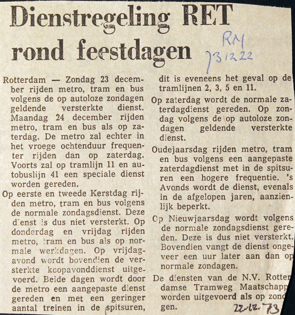 19731222 Dienst tijdens feestdagen. (RN)