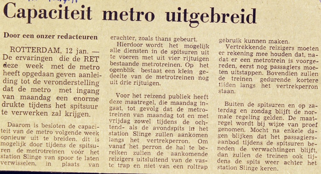 19740112 Capaciteit metro uitgebreid. (NRC)