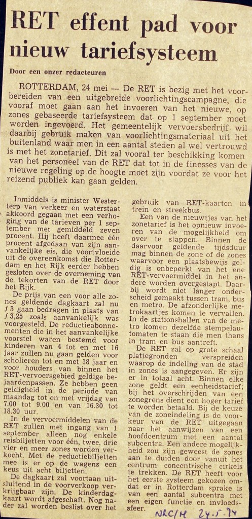 19740524 Nieuw tariefsysteem. (NRC)