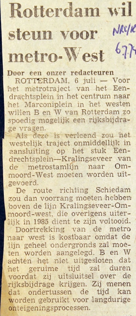 19740706 Steun voor metro West. (NRC)