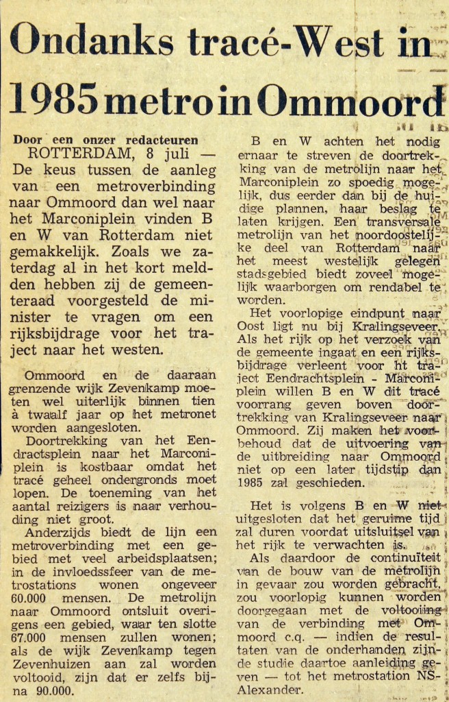 19740708 1985 metro in Ommoord. (NRC)