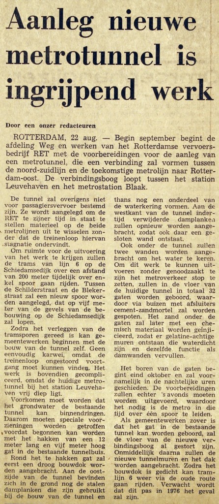 19740822 Aanleg nieuwe metrotunnel. (NRC)