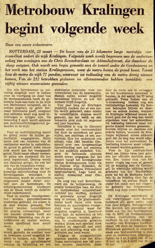 19750328 Metro Kralingen begint. (NRC)