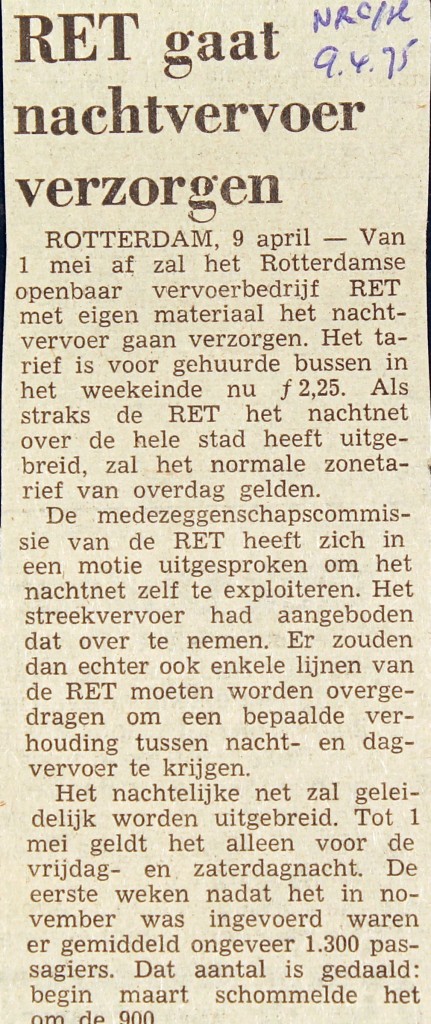 19750409 RET nachtvervoer. (NRC)